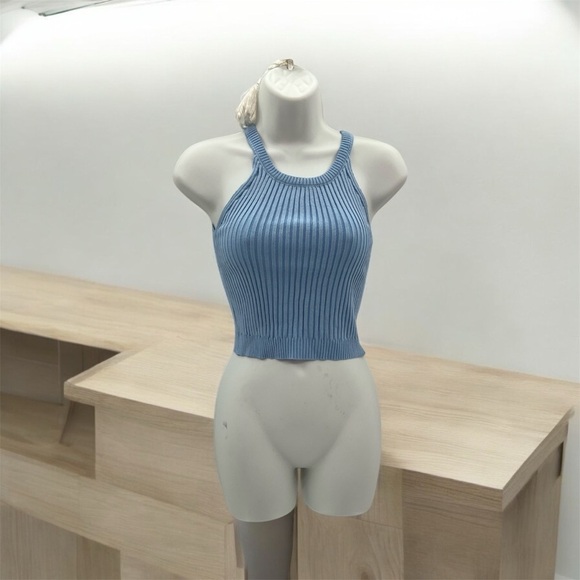 Blue Tank Top for Women – Sexy Ribbed Round Neck Top NWOT - Picture 1 of 5
